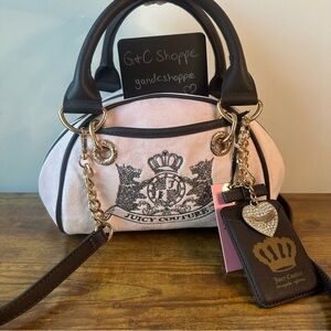 New Juicy Couture Classic Scottie Dogs Satchel Crossbody Handbag Pink Brown Cute